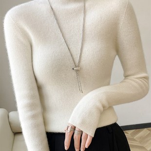24秋冬新款 打底衫 半高领内搭套头长袖 女士修身 纯色毛衣 针织衫 韩版