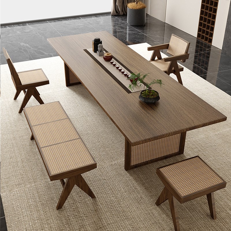 侘寂风实木茶桌椅组合家用客厅大板功夫茶台办公室会客泡茶桌子