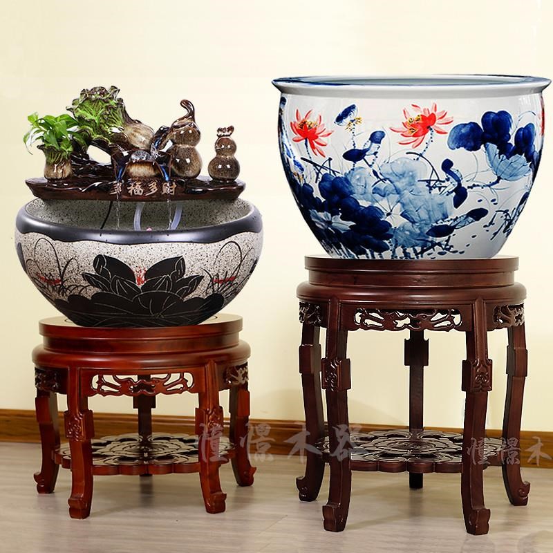 实木花架中式木质k客厅花瓶盆景酒坛架圆形鱼缸底座水缸架子置物