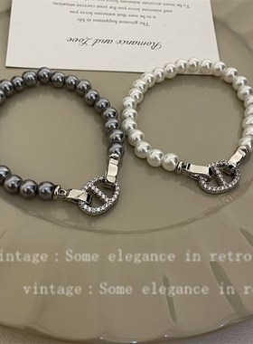 时尚轻奢猪鼻子高亮强光珍珠手链女气质百搭高级感法式精致手饰品