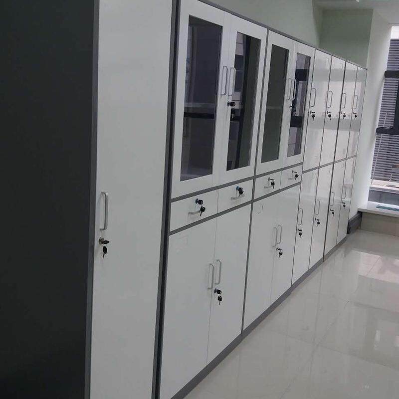 白色文件柜纯白玻璃柜窄边工艺拆装瓷白文件柜档案柜书柜铁卷柜