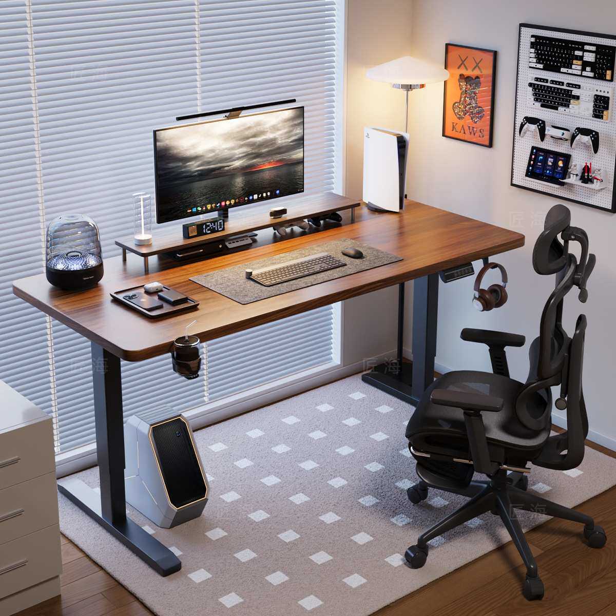 电动升降桌房间卧室智能电脑桌台式家用单双电机可升降电竞桌子