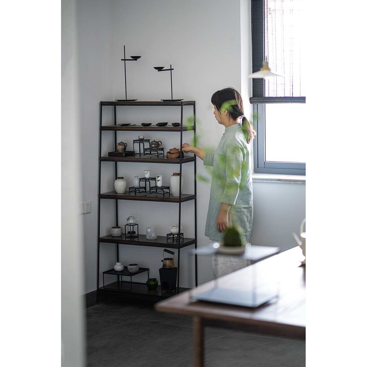 铁艺茶棚茶具置物架茶具茶器收纳架博古架茶空间茶室实木架