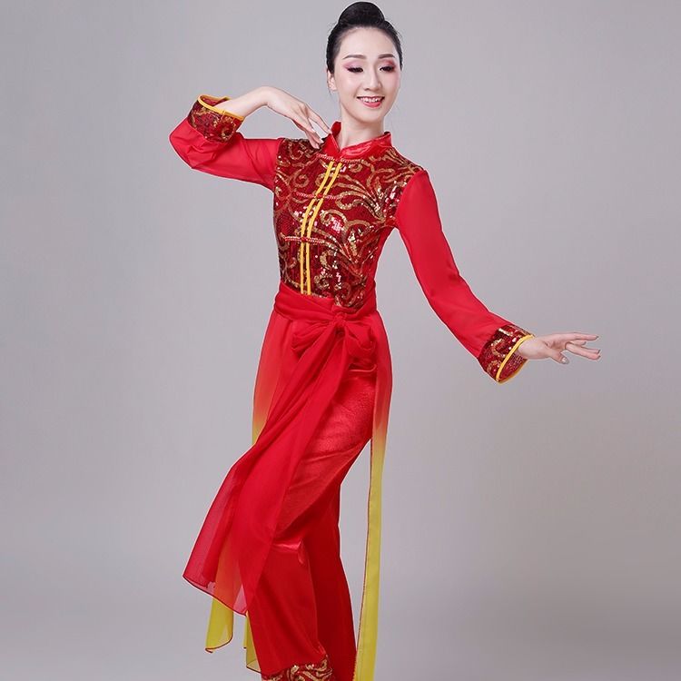 轻嫣眉新款打鼓服演出服装女红色喜庆中国风锣鼓队广场舞表演服