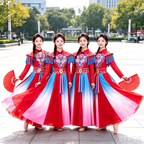 新款打鼓服迎亲队伍秧歌舞蹈服装喜庆中国风广场舞锣鼓队刺绣款