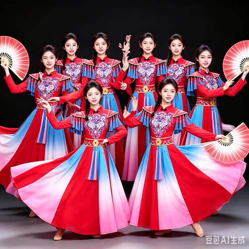 秧歌舞演出服女2026新款套装中国风打鼓服胶州民族舞蹈表演服