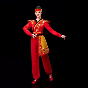 轻嫣眉打鼓服演出服女红色新款中国风喜庆大鼓腰鼓队威风表演衣服