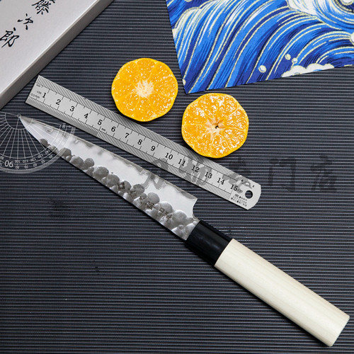 日本进口藤次郎小刀水果刀刃长13厘米VG10不锈钢黑打锤纹F1111厨