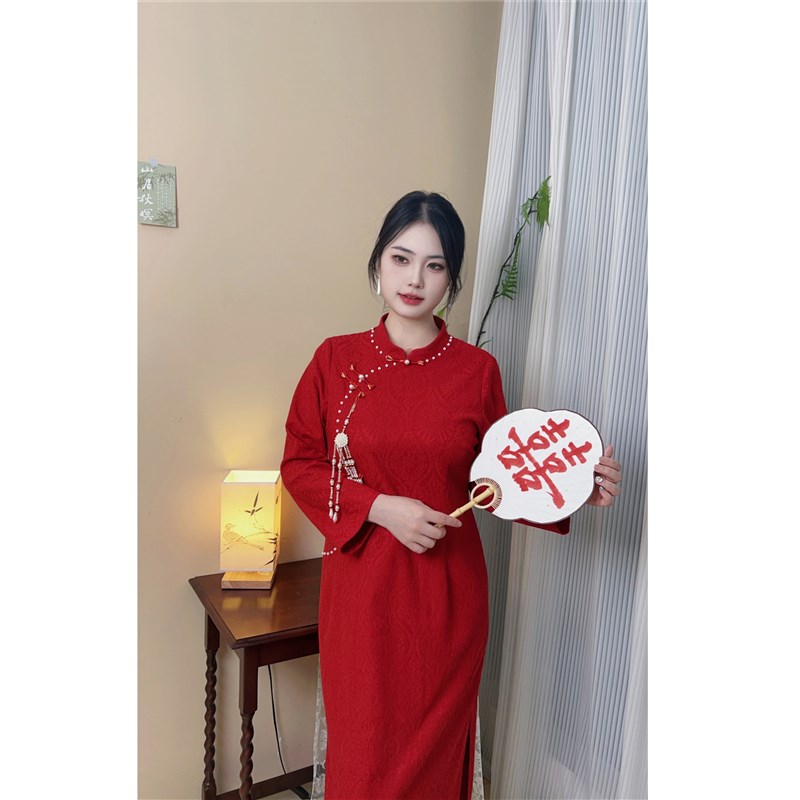 【自制款】大码胖mm新中式旗袍红色结婚订婚礼服回门连Z衣裙敬酒