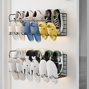 免打孔门后鞋 收纳神 架子简易门口家用室内浴室I沥水拖鞋 架壁挂式