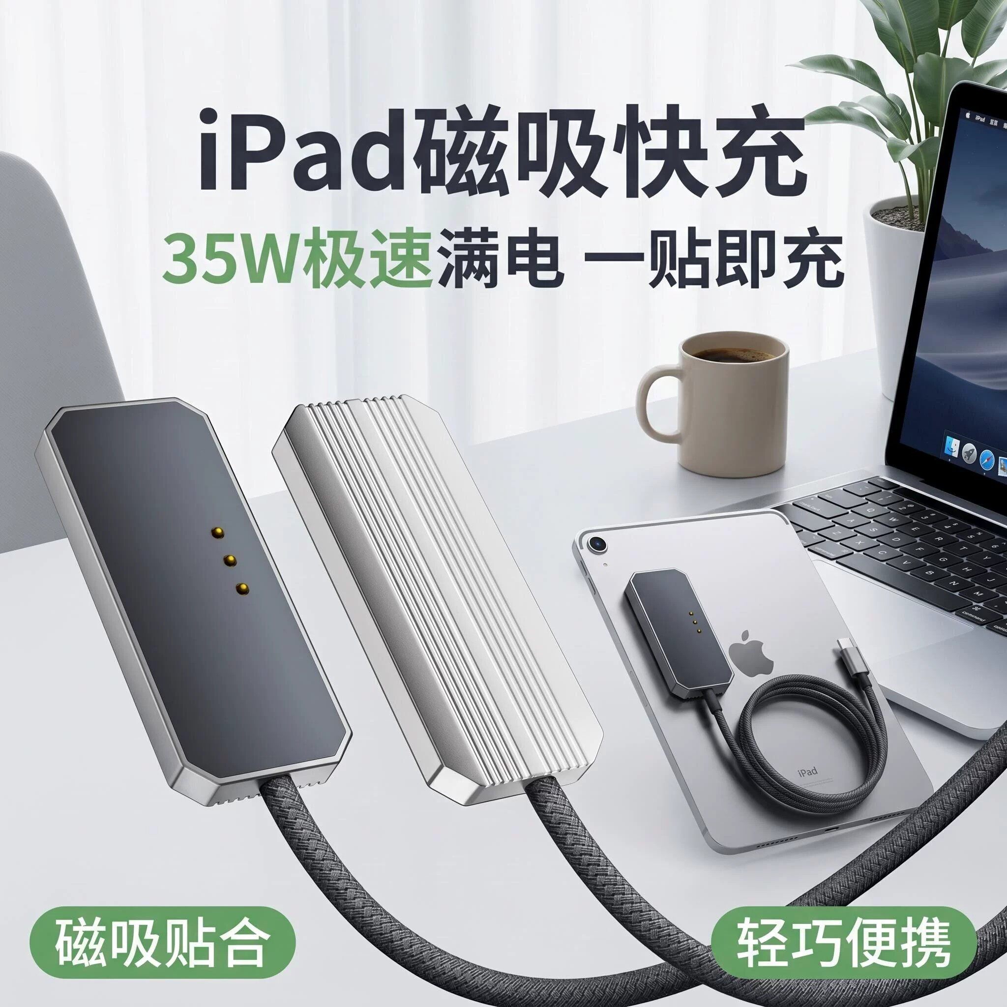 磁吸充电器背充35W无线充电器iPad触点充电器便携游戏快充线充电线适用苹果平板iPadProM4M5/iPadAir4567M2M3
