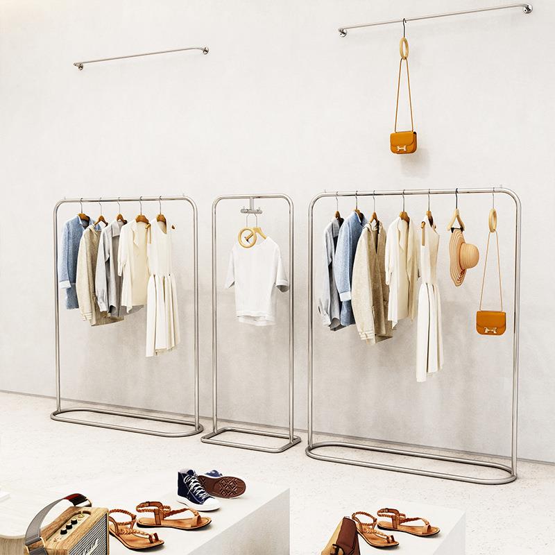 不锈钢落地挂衣架服装店展示架衣服侧挂单双排陈列架直播间展示架
