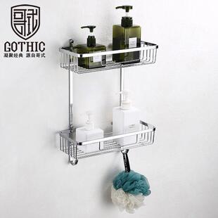 哥式GOTHIC北欧全铜双层置物架长方形网篮毛巾架带挂钩卫生间浴室