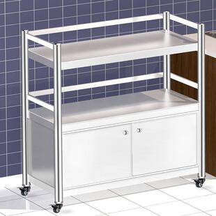 新款不锈钢厨房置物架多层收纳落地储物带门货架柜子可移动橱柜架