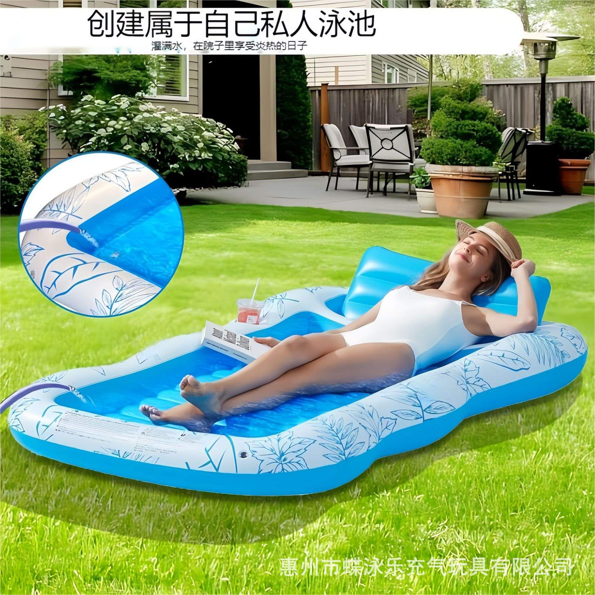 现货水上充气浮床靠背浮排水上躺椅充气双人枫叶浮床工厂