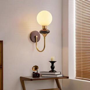 法式中古客厅壁灯卧室床头灯美式复古花纹布艺实木壁挂式装饰灯具