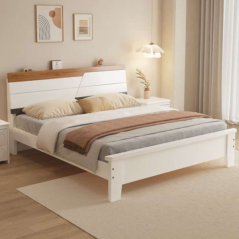 北欧实木床现代简约1.8米双人主卧大床出租房新款1.2m单人实木床