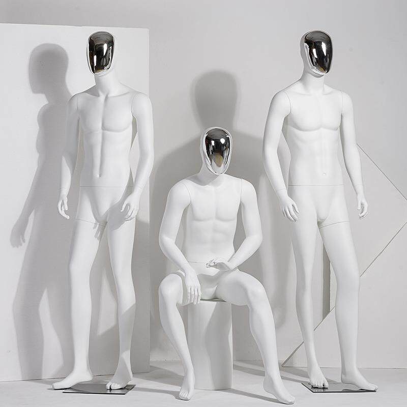 高档哑白电镀银脸男模特道具全身展示架男装服装店橱窗拍照模特架