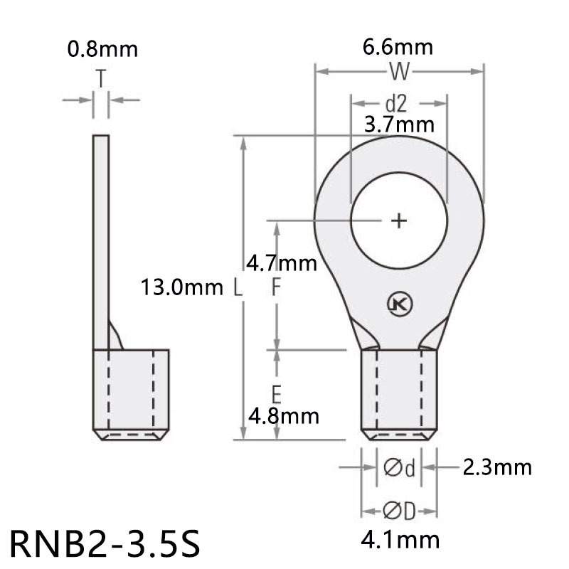 RNB2-3.5S圆形裸端子 O型紫铜冷压接线端头 M3.7螺口接线片接插头