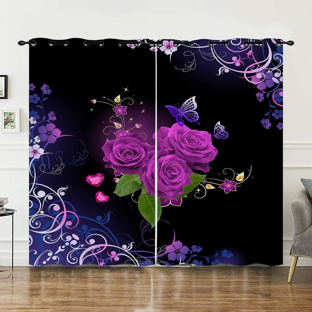 窗帘玫瑰复古鹿帘子数码印花遮光帘免打孔