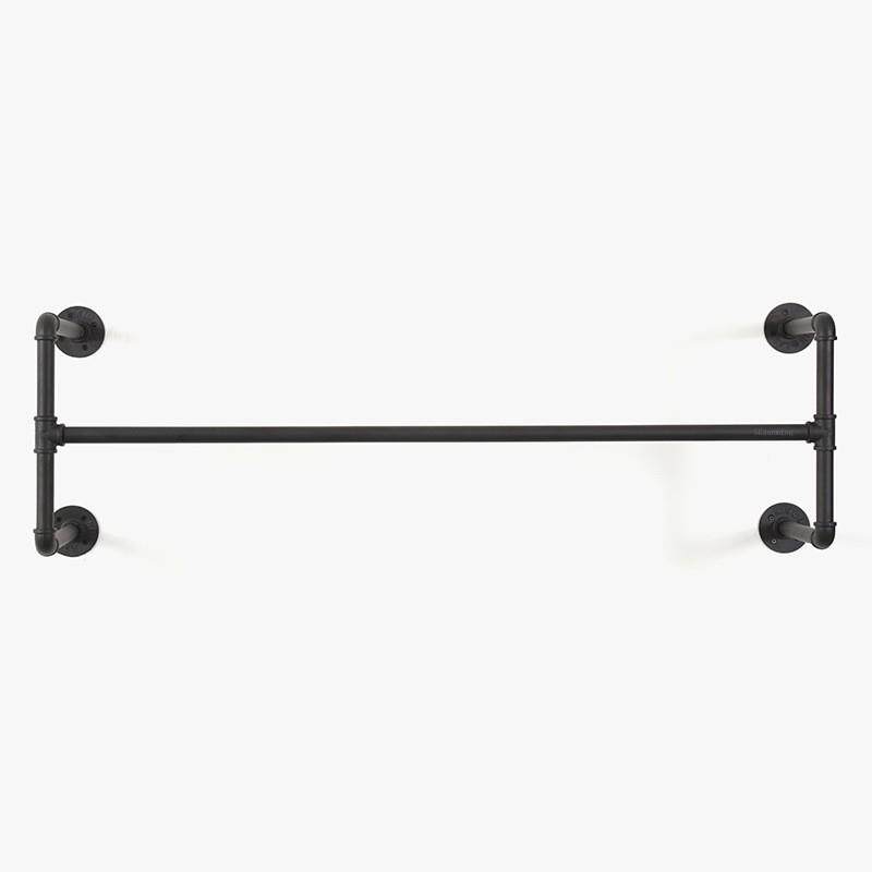 铁艺加粗水管服装展示架工业管制衣架铁管支架壁挂式水管浮动架