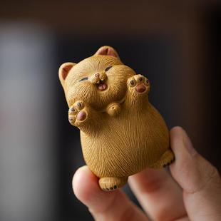 赵永辉紫砂一定红小橘猫咪茶宠摆件精品可养可爱招财小猫手工茶玩