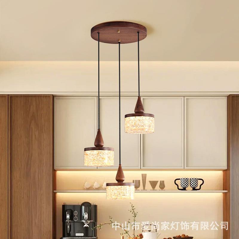 中古小吊灯全铜胡桃木卧室床头吊灯简约餐厅美式复古民宿玻璃灯具