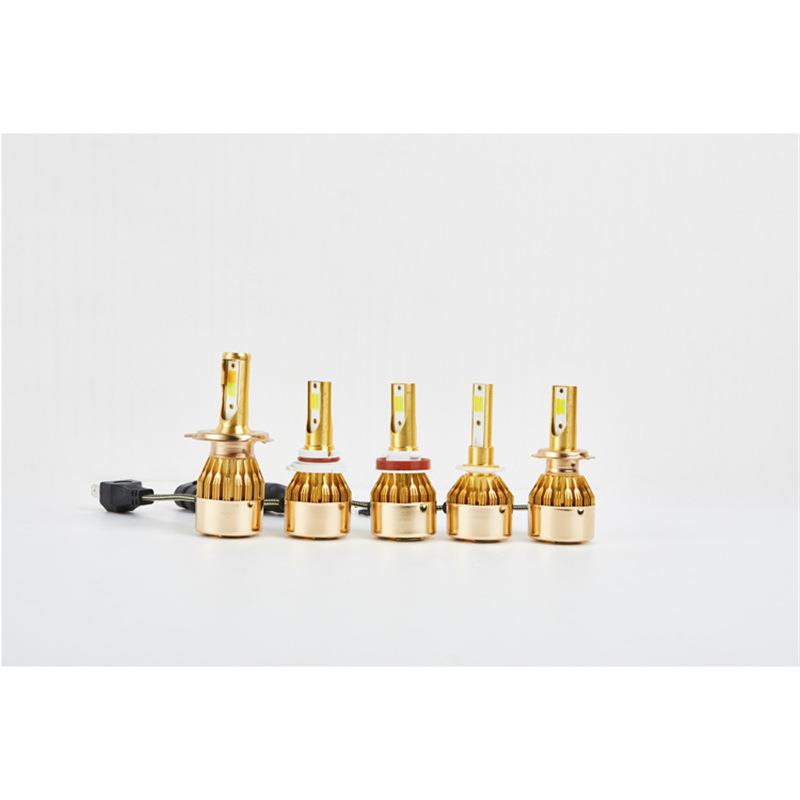 C6 led汽车大灯双色温黄白爆闪金色铝件雾灯灯泡 超亮快启聚光C9