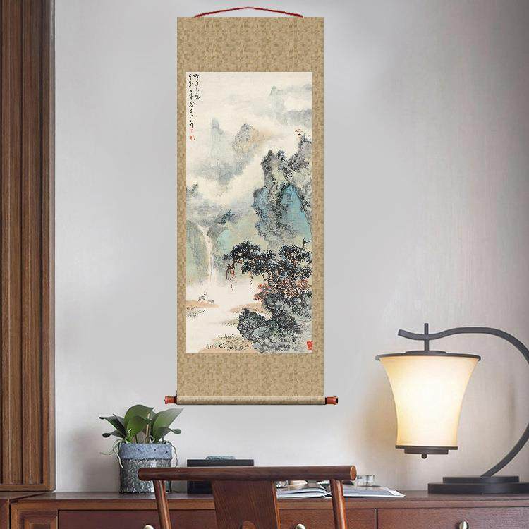 朱梅邨树深见鹿山水画挂轴条幅卷轴名画复制品字画书房玄关挂画,农机/农具/农膜,播种栽苗器/地膜机,淘宝优惠券,粉丝福利购,淘宝优惠卷