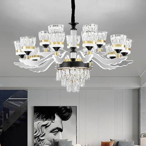 水晶吊灯现代客厅吊灯轻奢客厅大灯客厅主灯灯臂发光客厅吊灯
