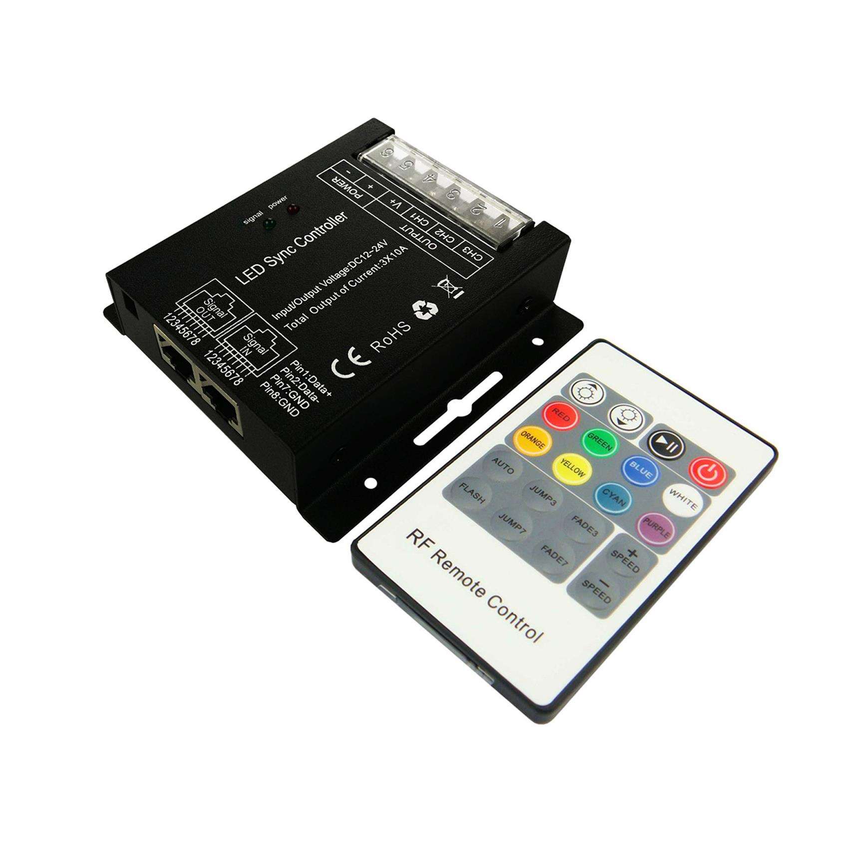 LED无线控制器 RGB灯条控制器 PWM七彩网线同步控制器12-24V 30A