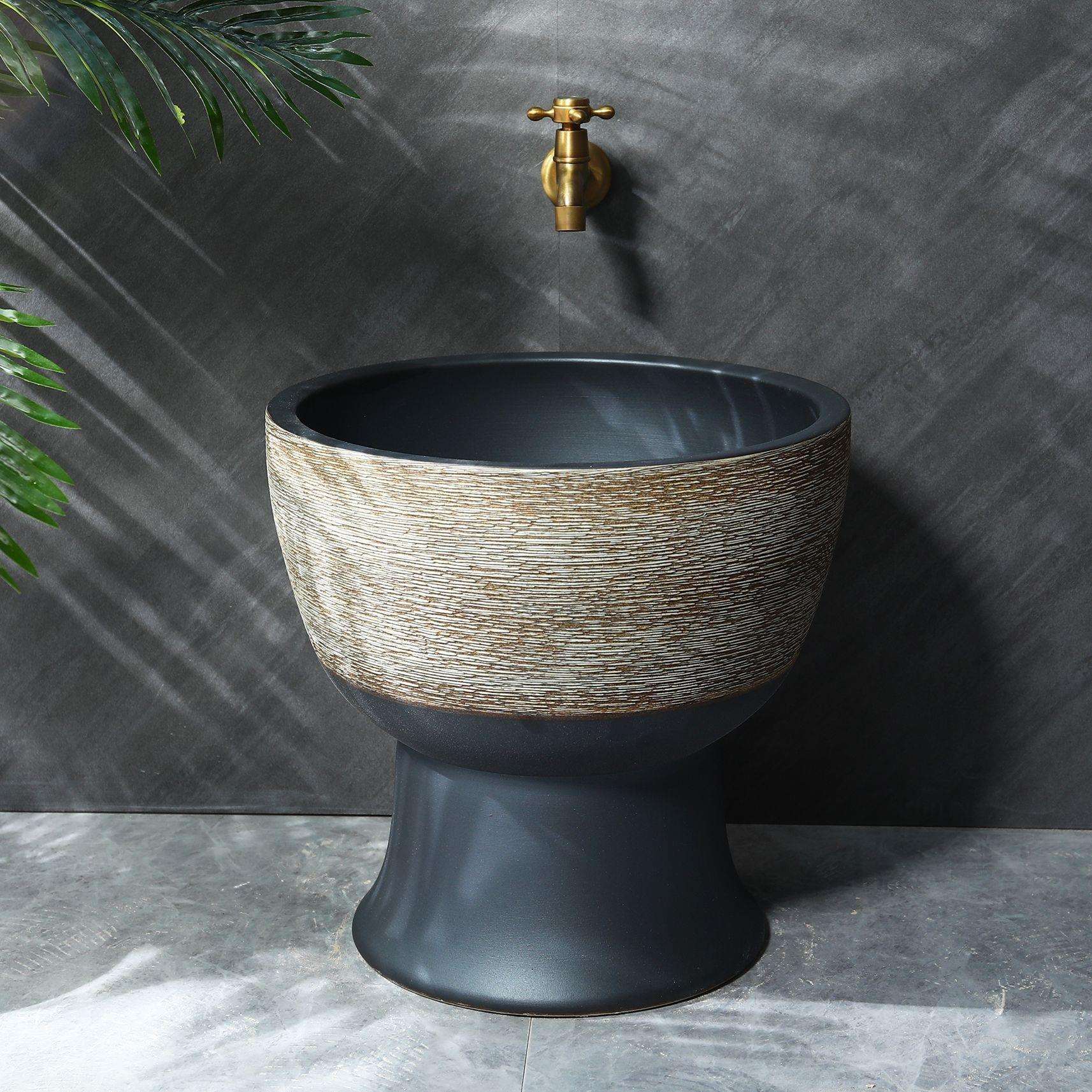 家用卫生间复古洗拖把池阳台圆形落地式水槽防溅水拖布池小尺寸