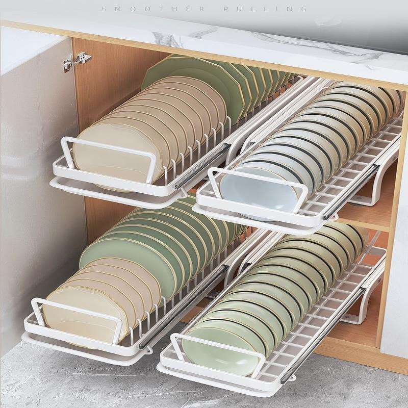 厨房抽拉碗碟收纳架橱柜碗架拉篮抽屉式碗盘盘子沥水置物架舟泽
