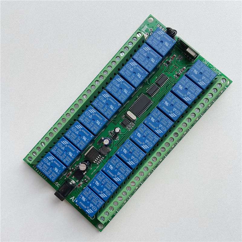 无线遥控开关18路继电器接收板一点多控12V-24V展厅灯点火控制器