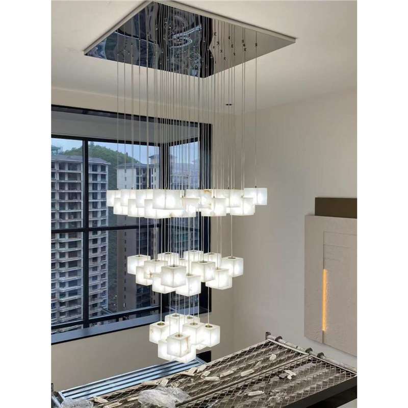 云石全铜客厅吊灯大气简约现代新中式别墅loft旋转楼梯设计师灯具