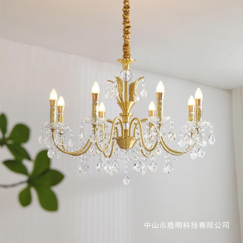 法式轻奢全铜蜡烛吊灯美式复古简约别墅客厅卧室复式楼氛围感灯具