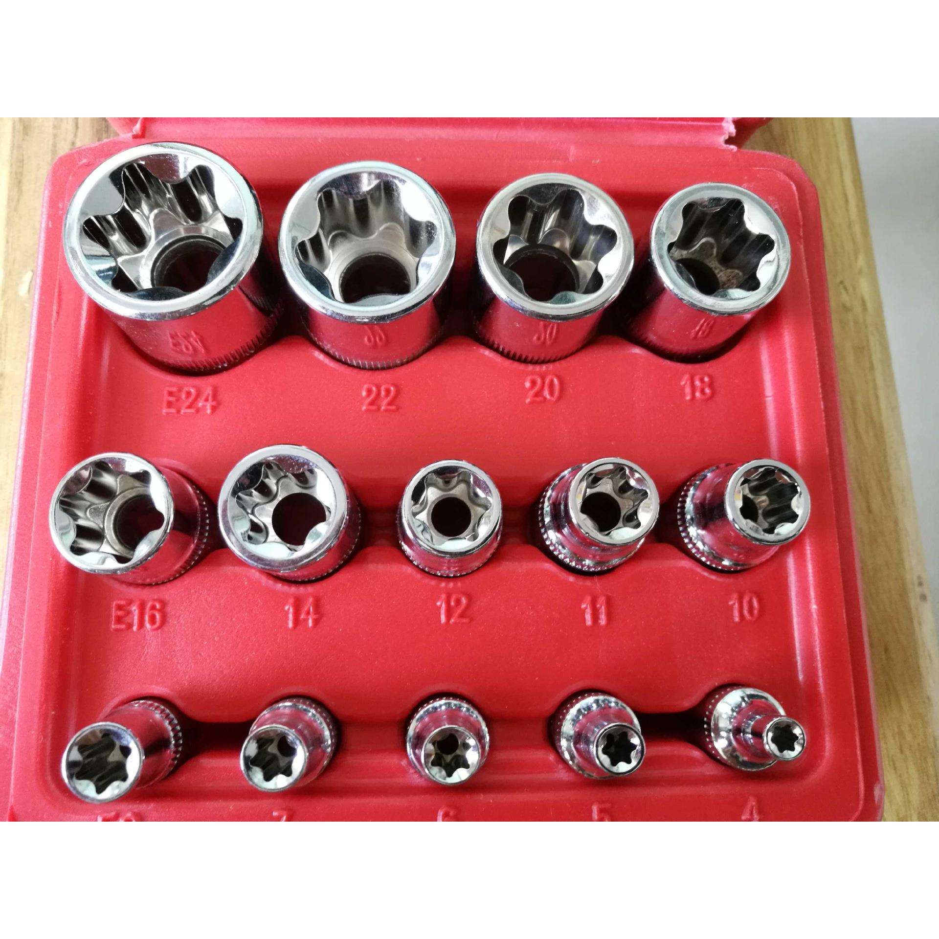 E4_24花型六花套筒汽修工具花键套头组合14件大飞中飞小飞接口