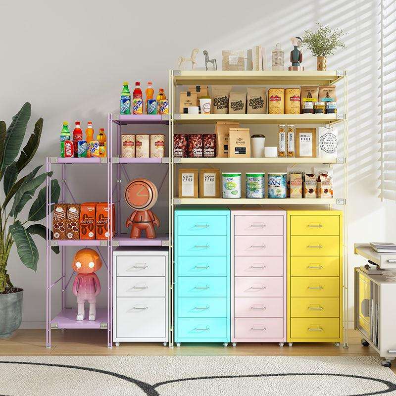 简约现代金属置物架钢制书架铁艺厨房餐厅微波炉收纳架子奶油风