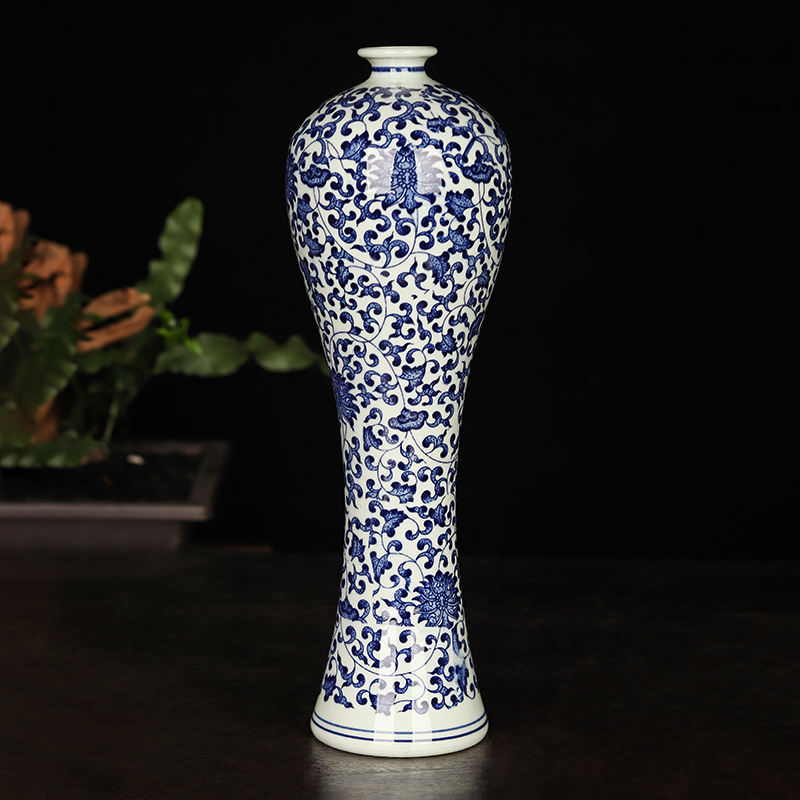 景德镇青花瓷瓶陶瓷花瓶梅瓶美人瓶客厅装饰品新中式插花工艺摆件