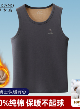啄木鸟中老年灰色纯棉保暖无袖马甲背心冬季加绒加厚男士内搭坎肩
