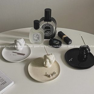饰品法式 艺术摆件手工香插线香托陶瓷香女人香盘底座装 复古头像
