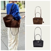 韩国正品 RIBBONBIT复古牛皮绒面麂皮休闲大容量托特包单肩包女