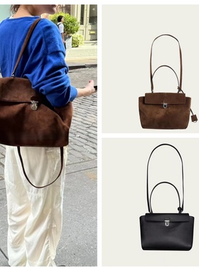 韩国正品RIBBONBIT复古牛皮绒面麂皮休闲大容量托特包单肩包女