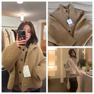 现货 ETHOS 秋冬百搭羊毛立领单排扣短款带里双面呢羊毛大衣外套