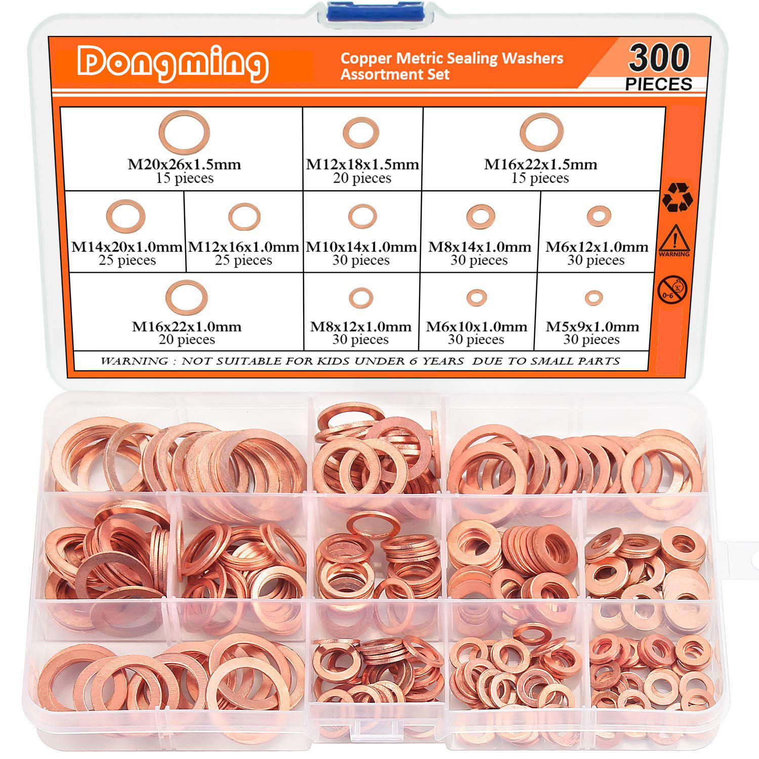 300/200/360pcs紫铜密油封垫片套装紫铜平垫圈圆型紫铜密封圈盒装