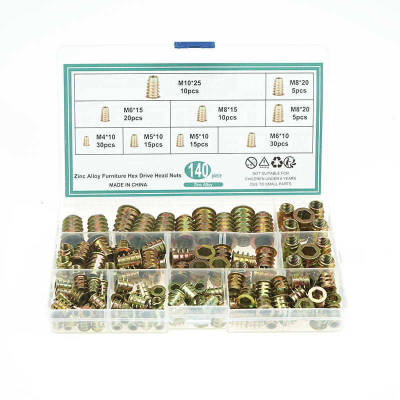 140PCS梯形螺母内外牙T形有介母 锌合金螺母T型螺母 预埋螺帽套装