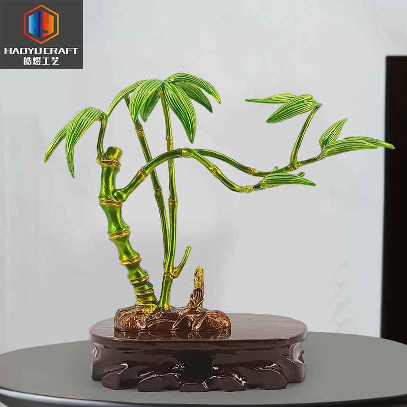 新中式福禄富贵竹玄关酒柜装饰品陶瓷荷花檀香吊炉创意木底座摆件