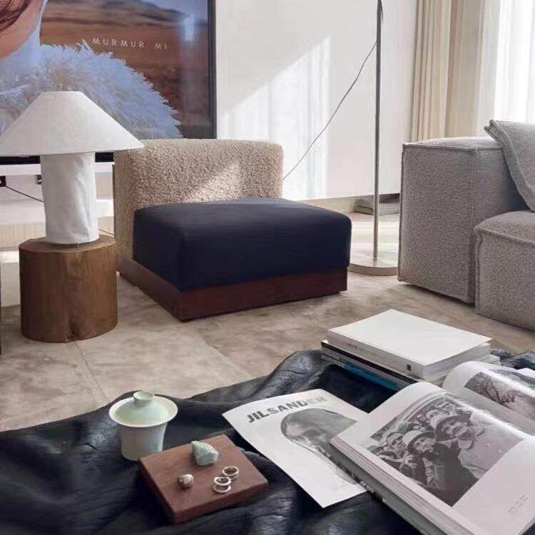 中古单人拼色沙发复古棉麻布艺实木公寓民宿创意不撞款客厅沙发椅