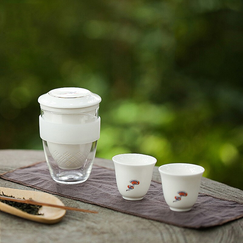 耐热玻璃杯快客杯一壶二杯旅行陶瓷功夫茶杯车载户外便携包套装