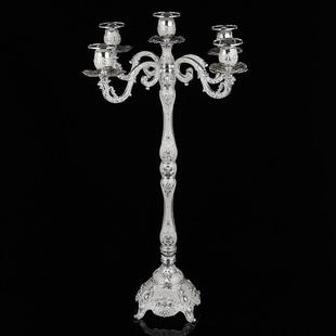 62cm欧式创意镀银加高五头烛台家居摆设KTV酒店婚庆生日蜡烛台